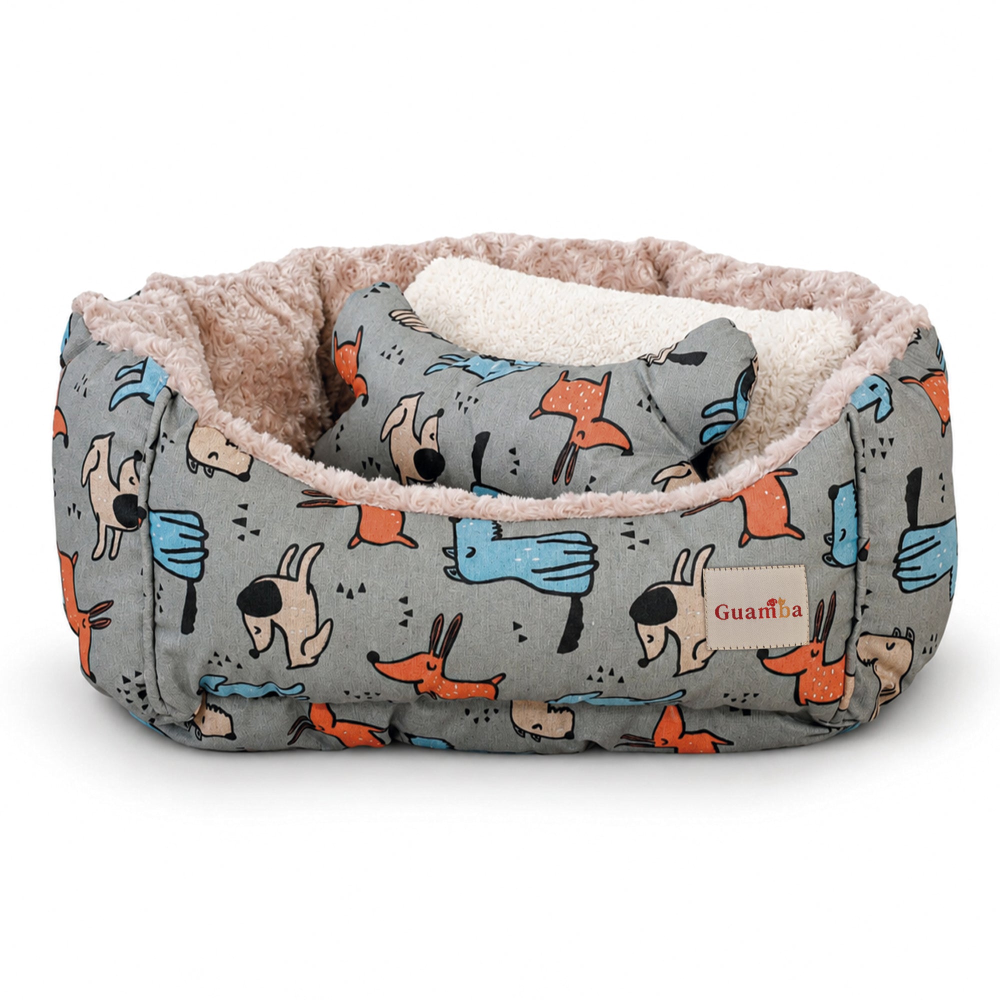Camas estampadas en combo para mascota
